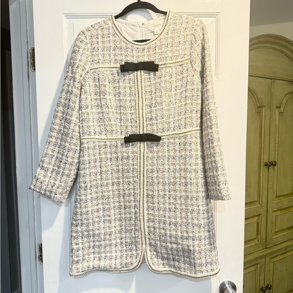 Pomander Place Elegant Tweed Jacket with Black and Gold Details